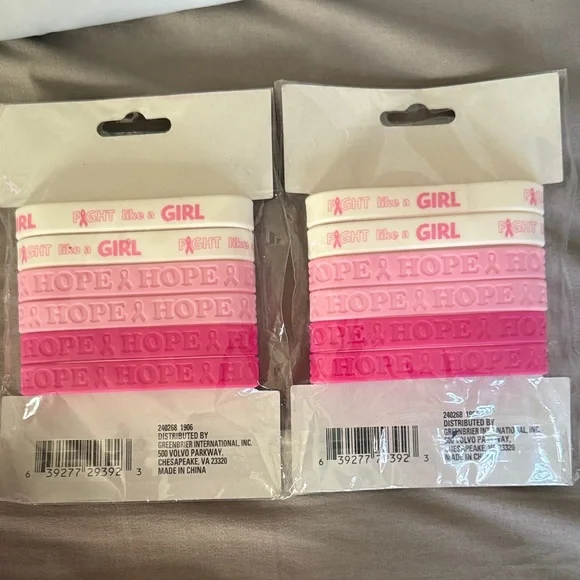 Hope & Fight Breast Cancer Awareness Bracelets - Pink and White -  set of two - Picture 2 of 4